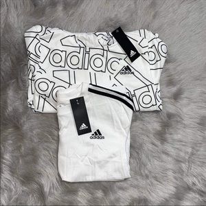 Black and white Adidas bundle hoodie and T-shirt boys size 8
